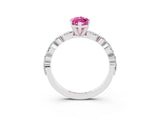 White gold Marquise Cut Pink Sapphire Solitaire with Side Stones on a Pavé Band and Four-Prong Setting_27