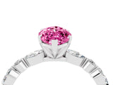White gold Marquise Cut Pink Sapphire Solitaire with Side Stones on a Pavé Band and Four-Prong Setting_28