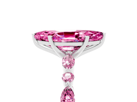 White gold Marquise Cut Pink Sapphire Solitaire with Side Stones on a Pavé Band and Four-Prong Setting_5