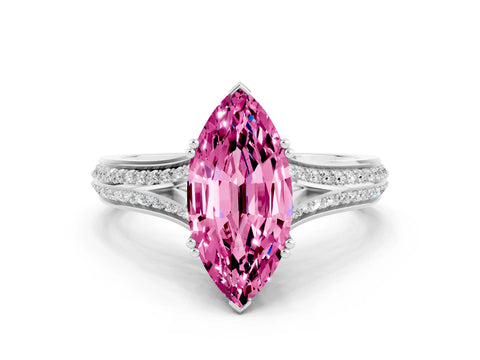 White gold Marquise Cut Pink Sapphire Split Shank Engagement Ring with Pavé Band_24