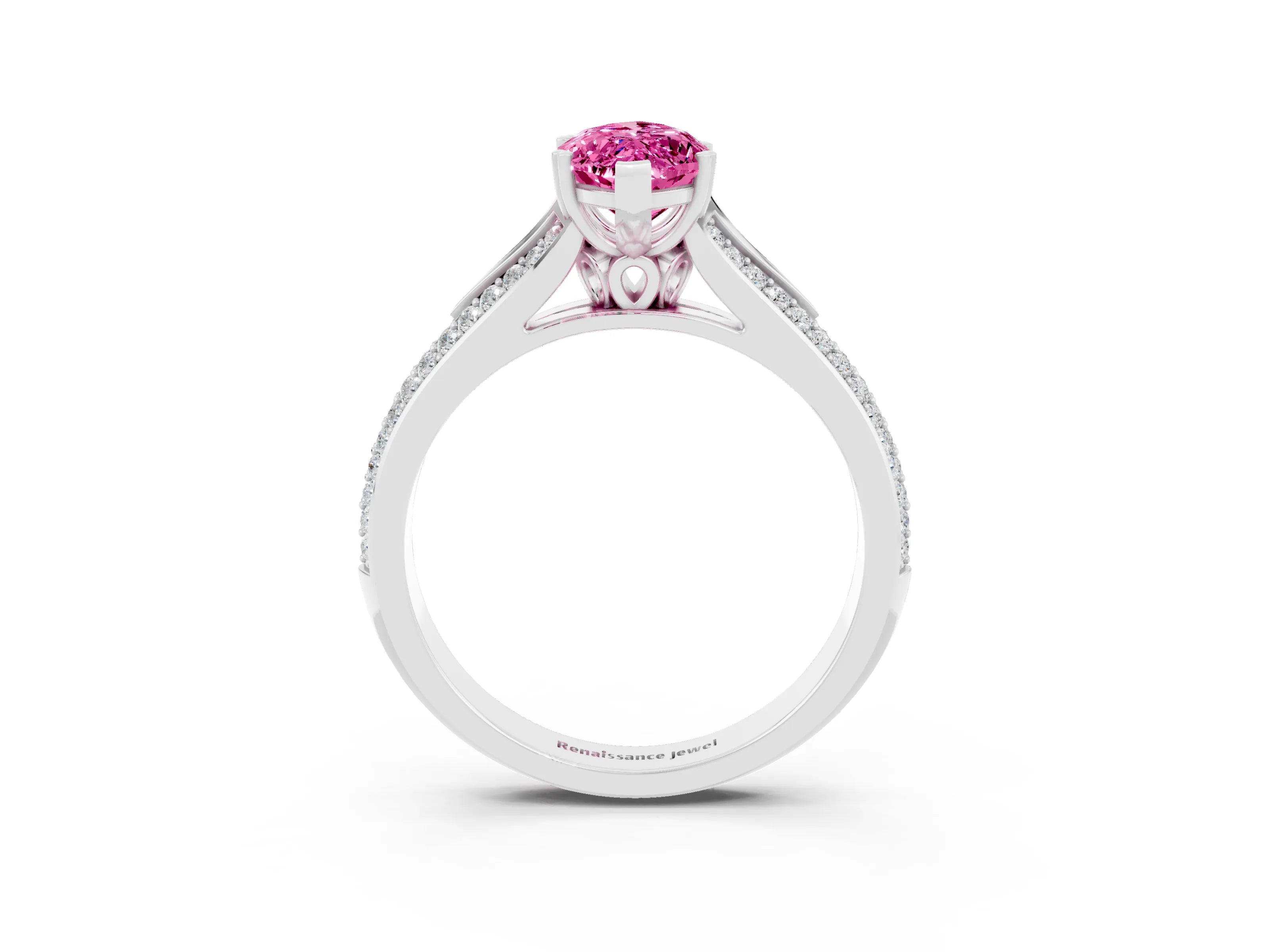 White gold Marquise Cut Pink Sapphire Split Shank Engagement Ring with Pavé Band_27