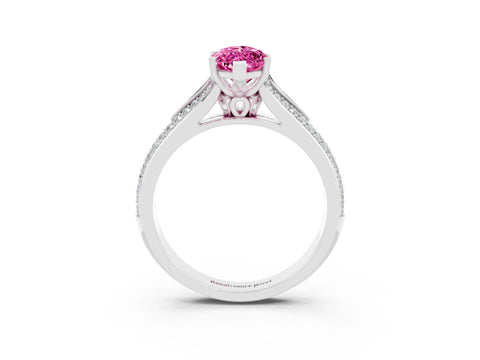 White gold Marquise Cut Pink Sapphire Split Shank Engagement Ring with Pavé Band_27