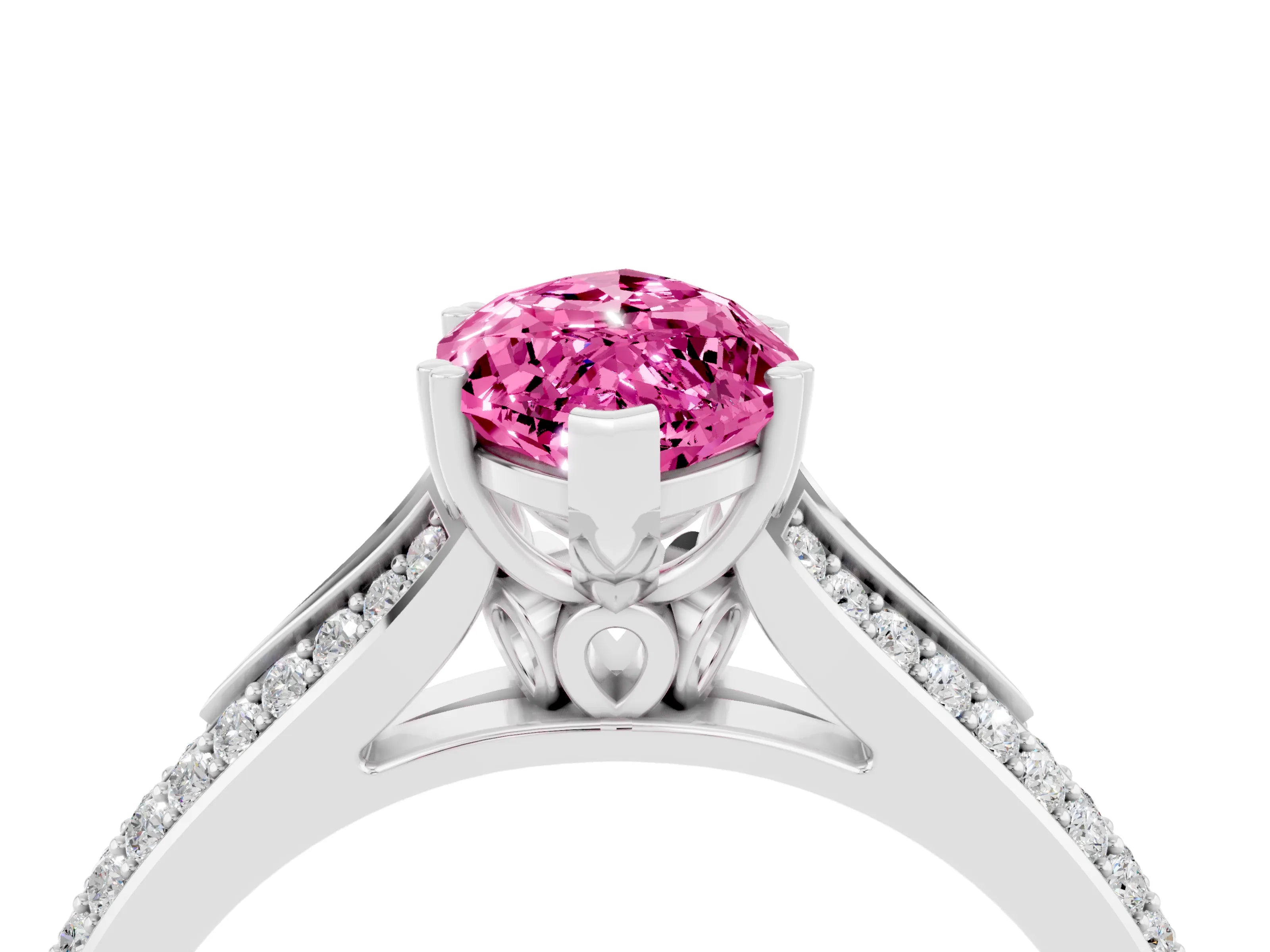 White gold Marquise Cut Pink Sapphire Split Shank Engagement Ring with Pavé Band_28