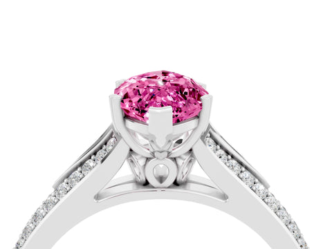 White gold Marquise Cut Pink Sapphire Split Shank Engagement Ring with Pavé Band_28