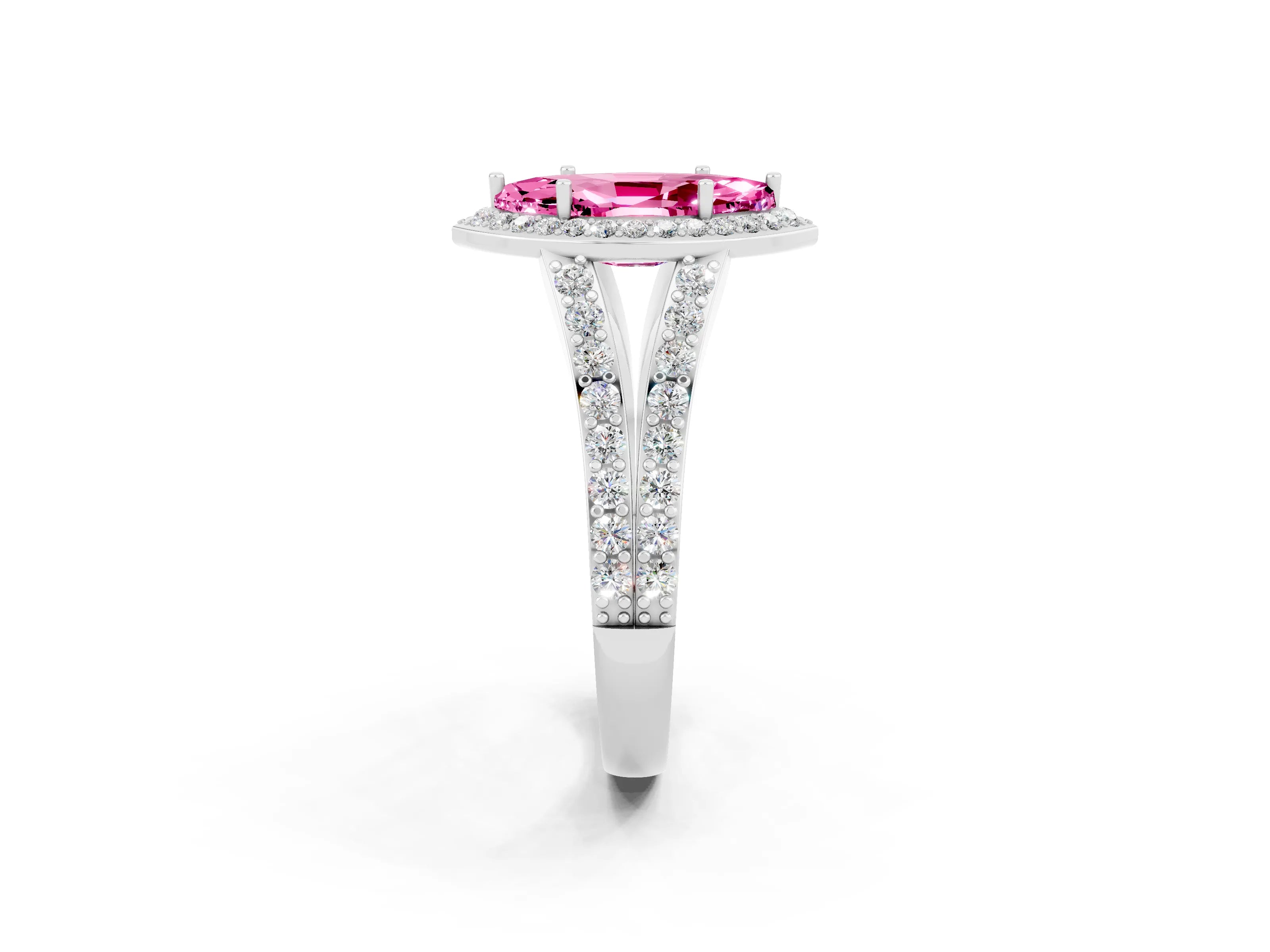 White gold Marquise Cut Pink Sapphire Split Shank Halo Ring with Four-Prong Setting_14