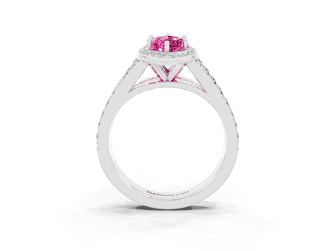White gold Marquise Cut Pink Sapphire Split Shank Halo Ring with Four-Prong Setting_15