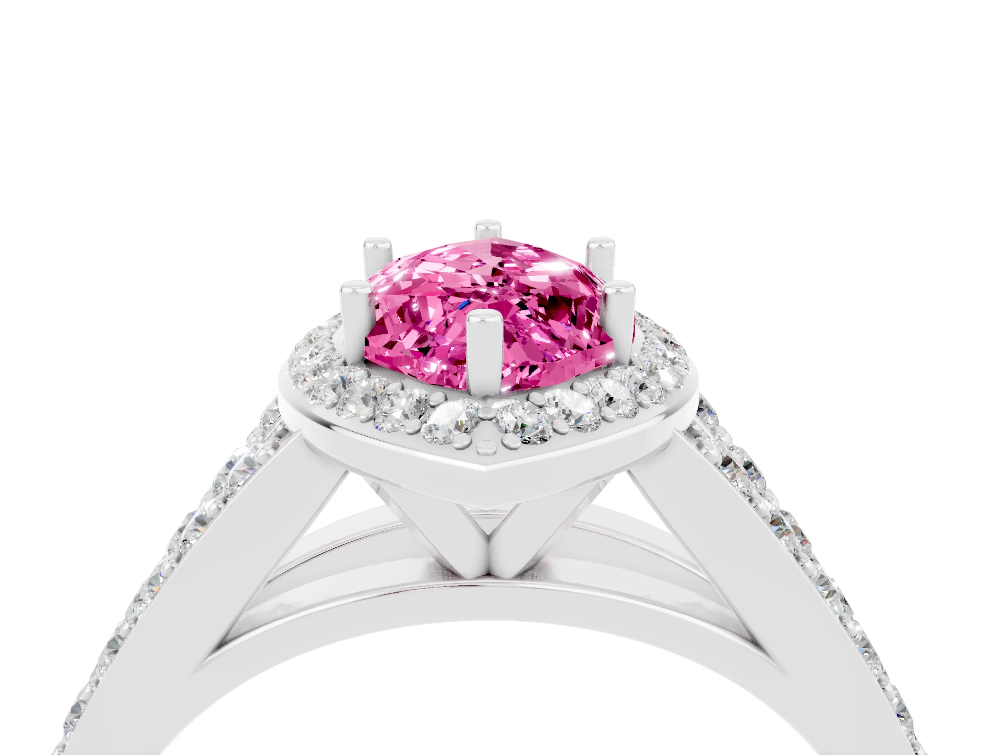 White gold Marquise Cut Pink Sapphire Split Shank Halo Ring with Four-Prong Setting_28