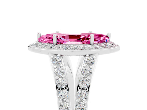 White gold Marquise Cut Pink Sapphire Split Shank Halo Ring with Four-Prong Setting_29