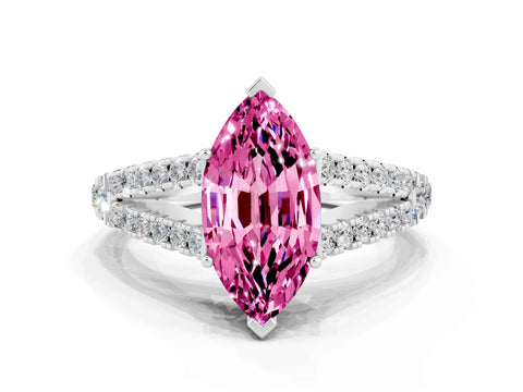 White gold Marquise Cut Pink Sapphire Split Shank Pavé Engagement Ring with Four-Prong Setting_12