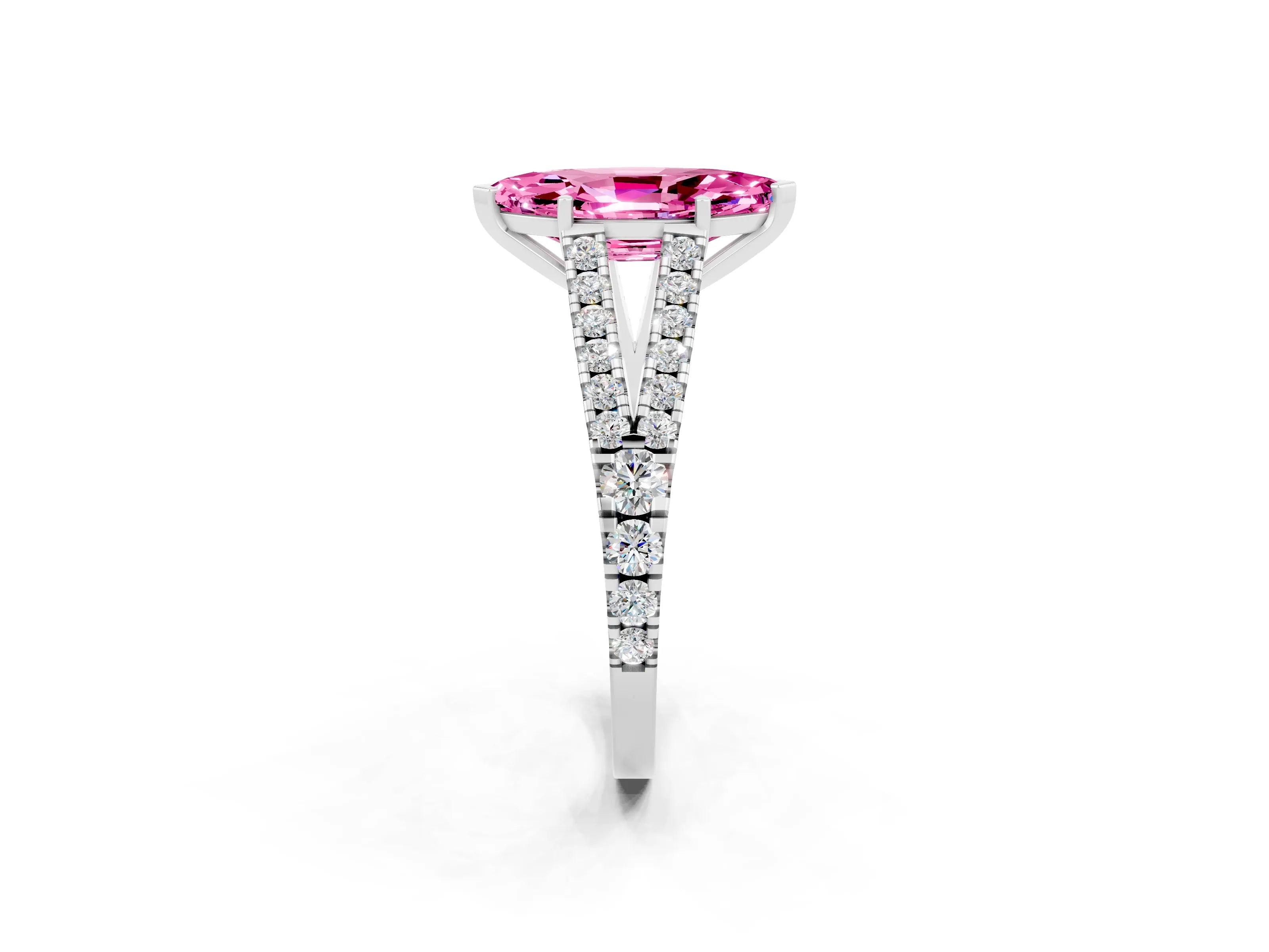 White gold Marquise Cut Pink Sapphire Split Shank Pavé Engagement Ring with Four-Prong Setting_14