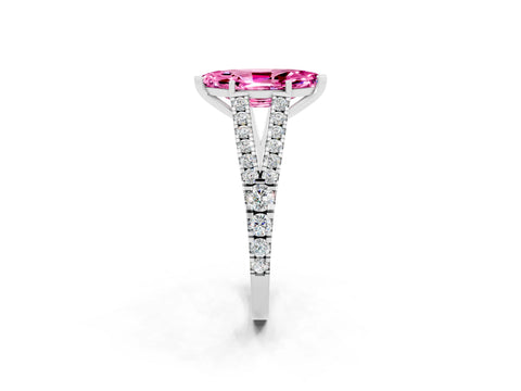 White gold Marquise Cut Pink Sapphire Split Shank Pavé Engagement Ring with Four-Prong Setting_14