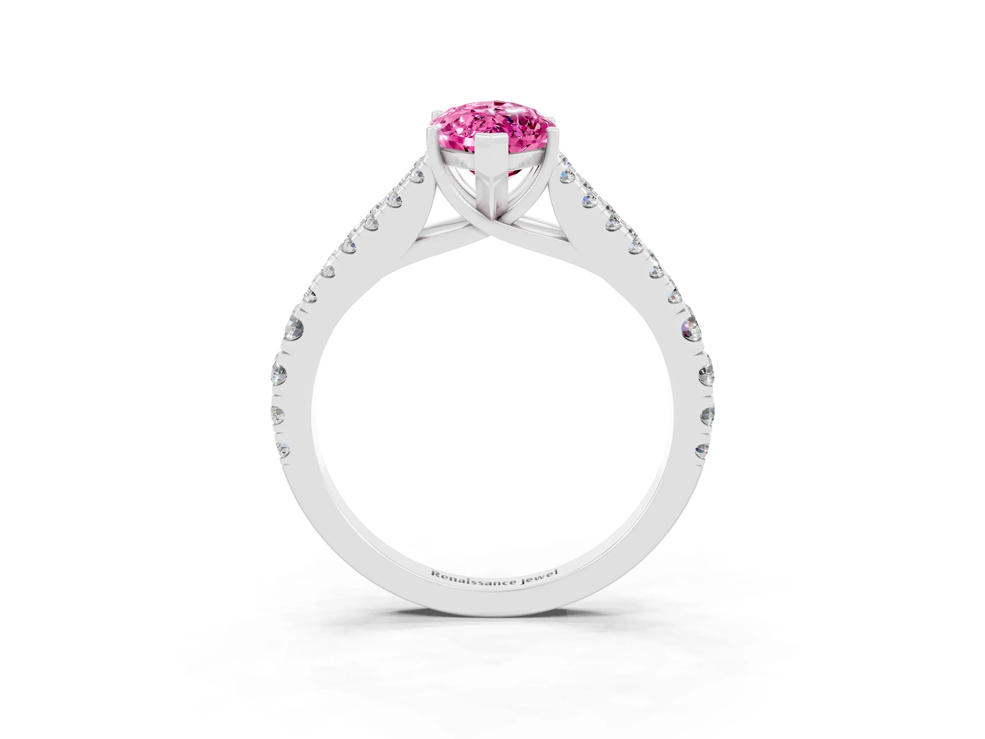 White gold Marquise Cut Pink Sapphire Split Shank Pavé Engagement Ring with Four-Prong Setting_15