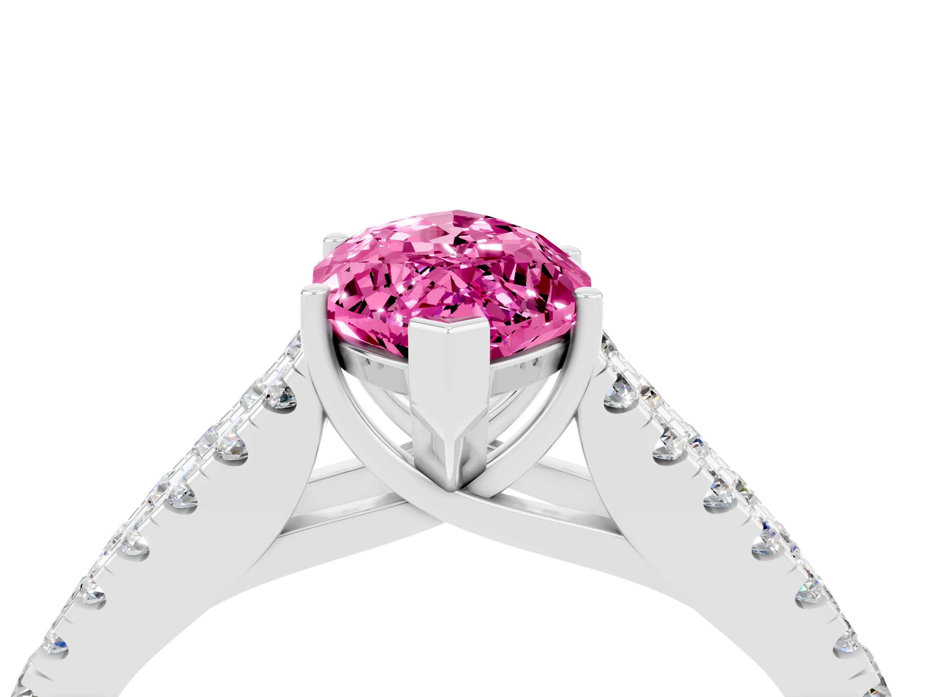 White gold Marquise Cut Pink Sapphire Split Shank Pavé Engagement Ring with Four-Prong Setting_16