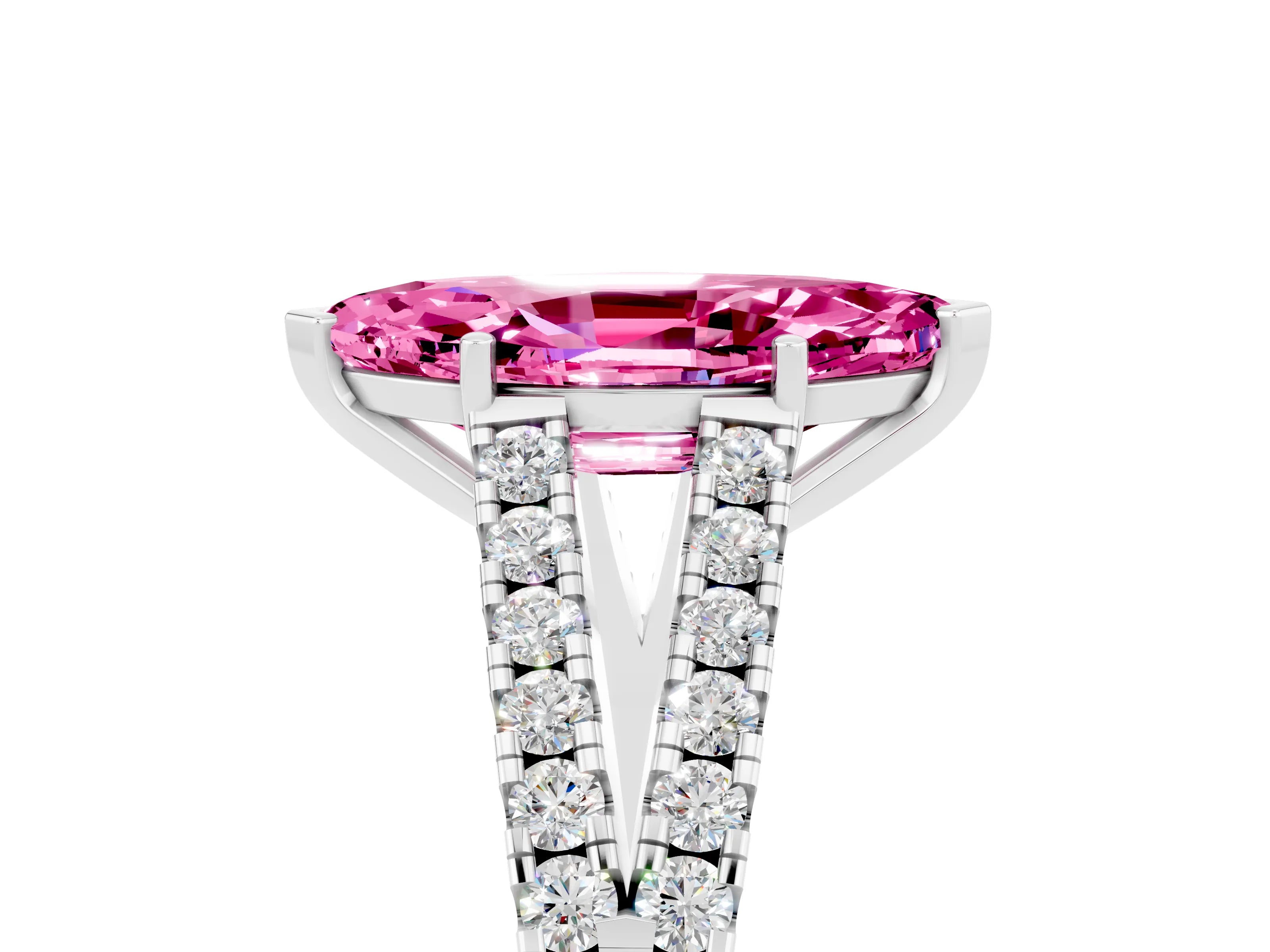 White gold Marquise Cut Pink Sapphire Split Shank Pavé Engagement Ring with Four-Prong Setting_17