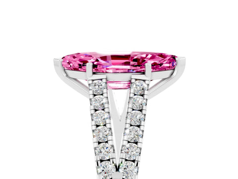 White gold Marquise Cut Pink Sapphire Split Shank Pavé Engagement Ring with Four-Prong Setting_17