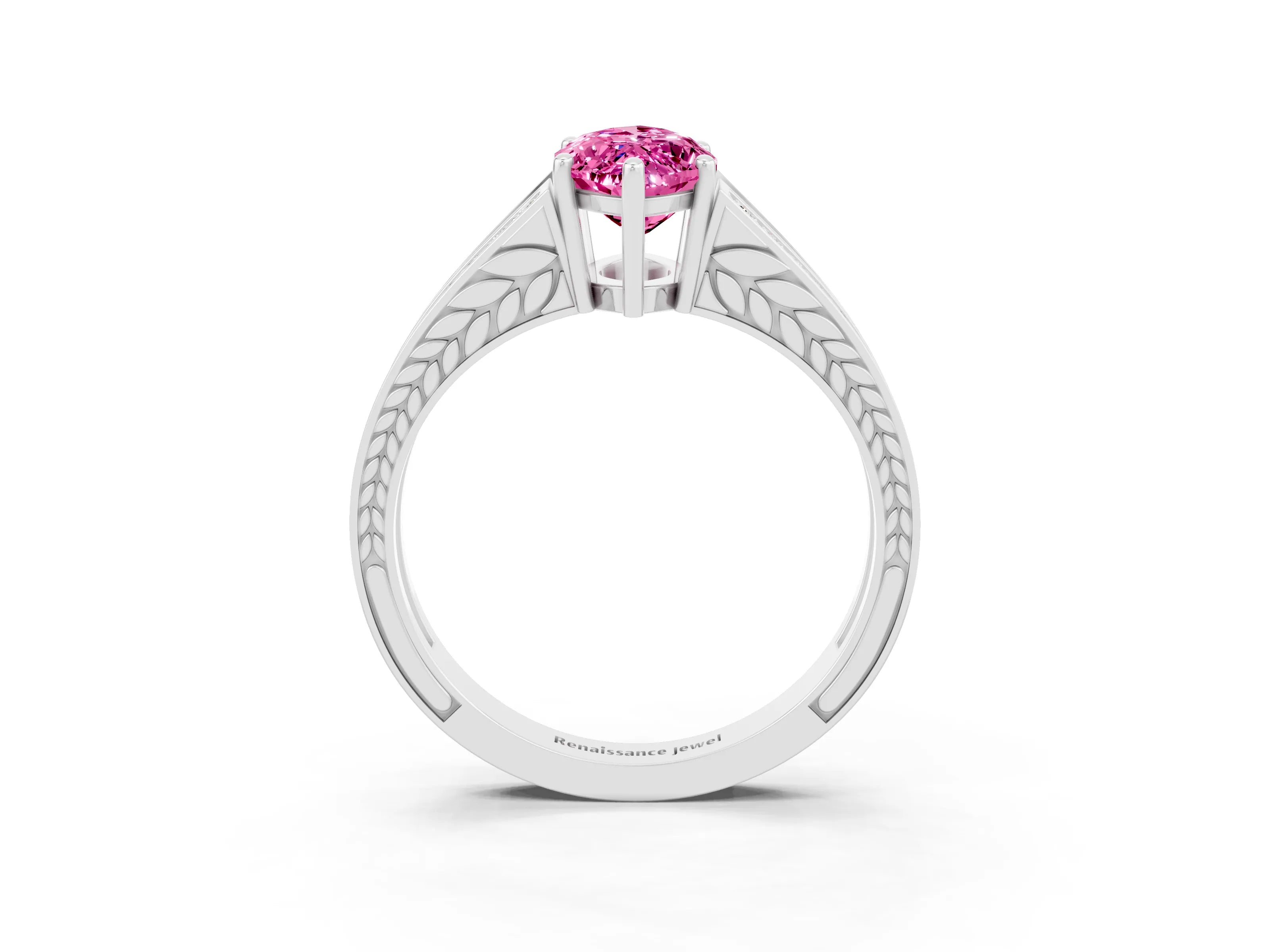 White gold Marquise Cut Pink Sapphire Split Shank Ring with Pavé Band and Four-Prong Setting_3