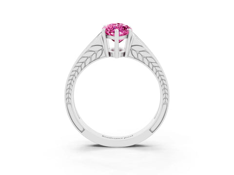 White gold Marquise Cut Pink Sapphire Split Shank Ring with Pavé Band and Four-Prong Setting_3
