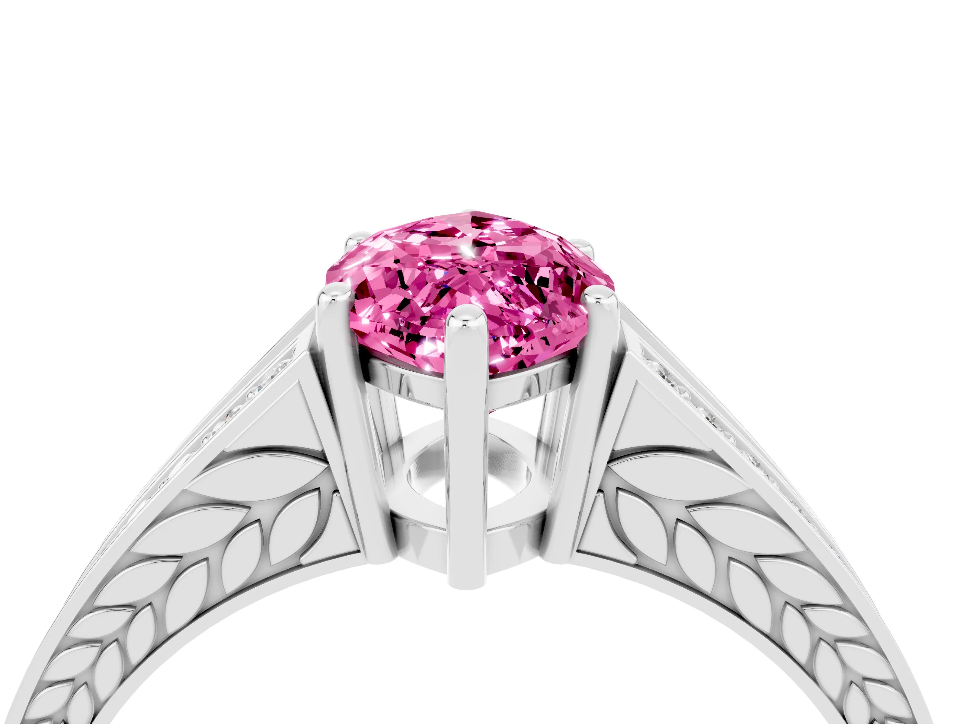 White gold Marquise Cut Pink Sapphire Split Shank Ring with Pavé Band and Four-Prong Setting_4