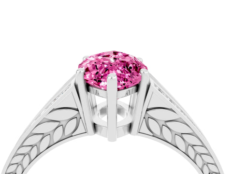 White gold Marquise Cut Pink Sapphire Split Shank Ring with Pavé Band and Four-Prong Setting_4
