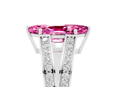 White gold Marquise Cut Pink Sapphire Split Shank Ring with Pavé Band and Four-Prong Setting_5