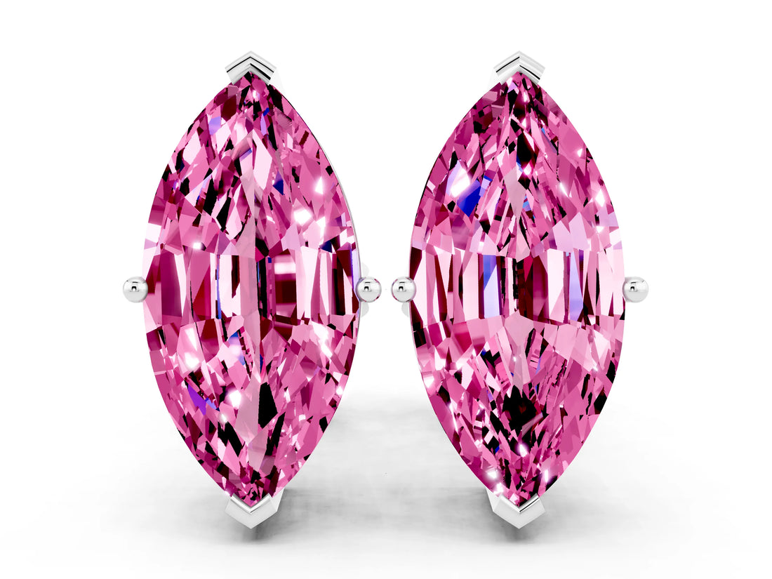 White gold Marquise Cut Pink Sapphire Stud Earrings_35