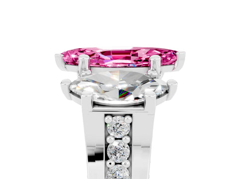 White gold Marquise Cut Pink Sapphire Three-Stone Ring with Channel Set Band and Four-Prong Setting_5