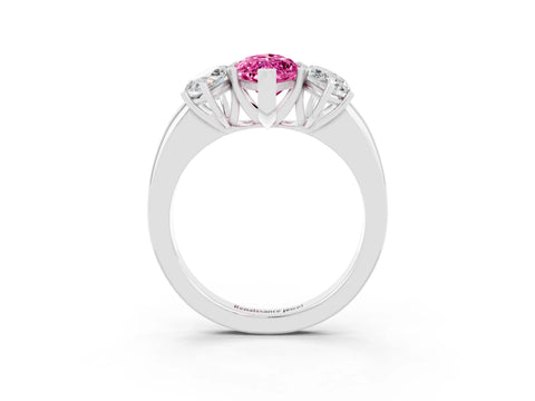 White gold Marquise Cut Pink Sapphire Three-Stone Ring with Four-Prong Setting and Classic Band_3