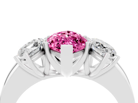 White gold Marquise Cut Pink Sapphire Three-Stone Ring with Four-Prong Setting and Classic Band_4