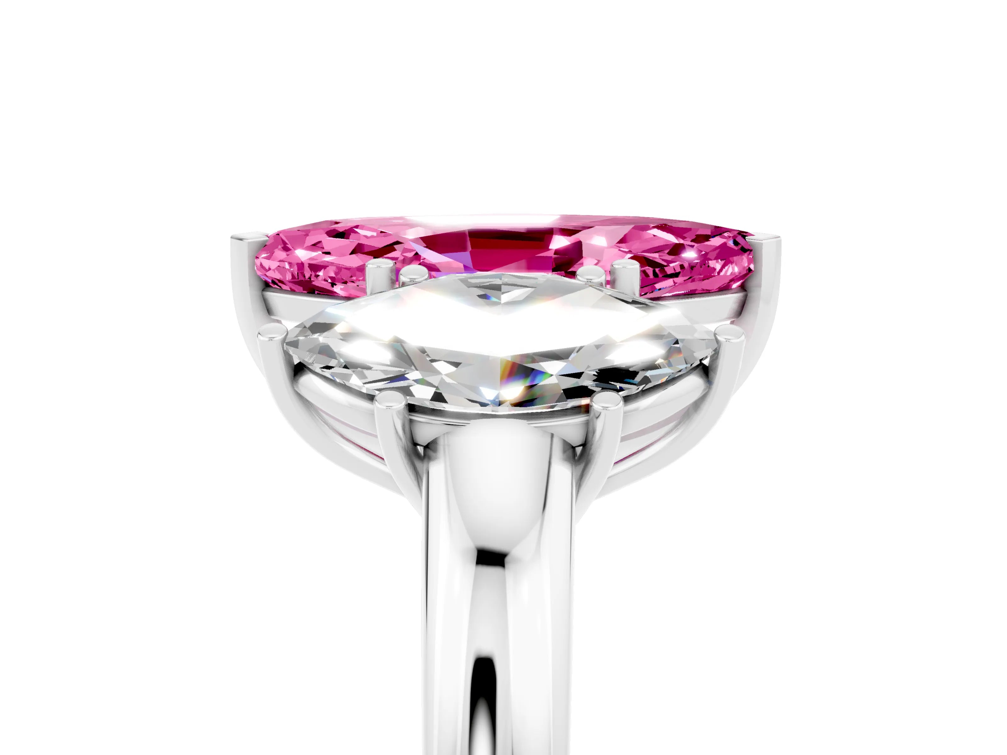White gold Marquise Cut Pink Sapphire Three-Stone Ring with Four-Prong Setting and Classic Band_5