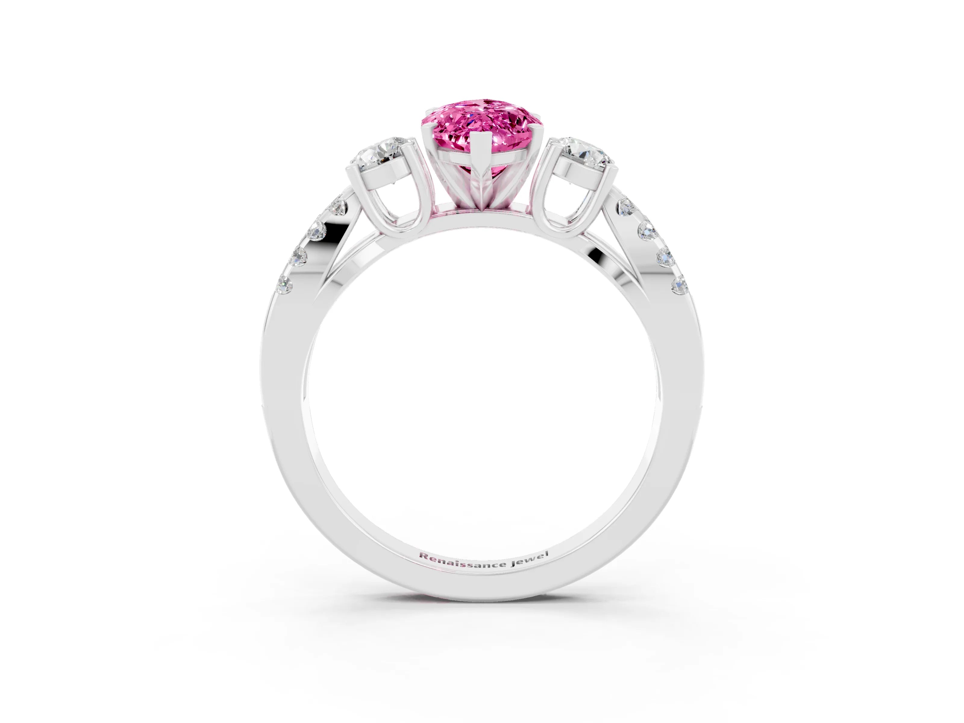 White gold Marquise Cut Pink Sapphire Three-Stone Ring with Pavé Split Shank and Four-Prong Setting_39