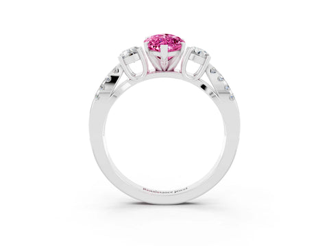 White gold Marquise Cut Pink Sapphire Three-Stone Ring with Pavé Split Shank and Four-Prong Setting_39
