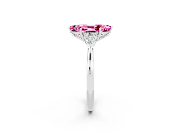 Silver Marquise Cut Pink Sapphire Three-Stone Ring with Pear  Side Stones and Prong Setting