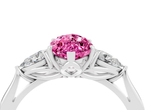 White gold Marquise Cut Pink Sapphire Three-Stone Ring with Pear Side Stones and Four-Prong Setting_16