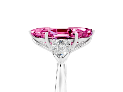 White gold Marquise Cut Pink Sapphire Three-Stone Ring with Pear Side Stones and Four-Prong Setting_17