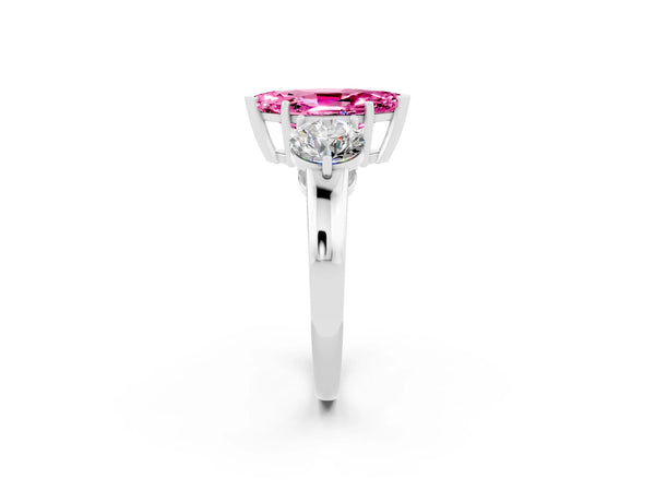 White gold Marquise Cut Pink Sapphire Three-Stone Ring with Prong Setting and Classic Band