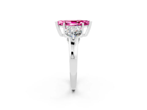 White gold Marquise Cut Pink Sapphire Three-Stone Ring with Prong Setting and Classic Band_2