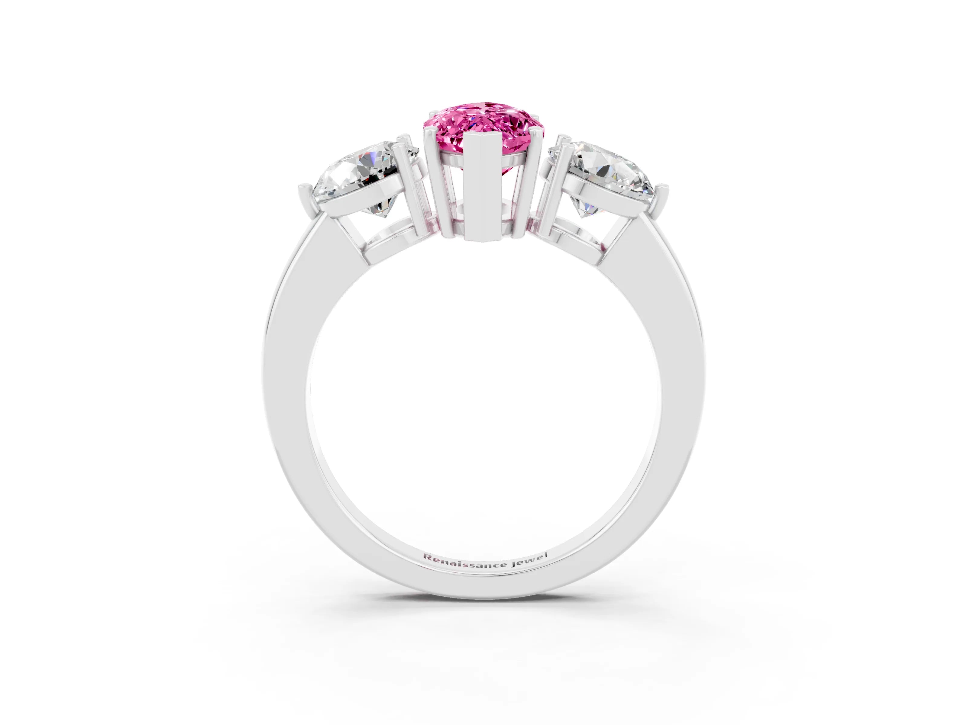 White gold Marquise Cut Pink Sapphire Three-Stone Ring with Prong Setting and Classic Band_3