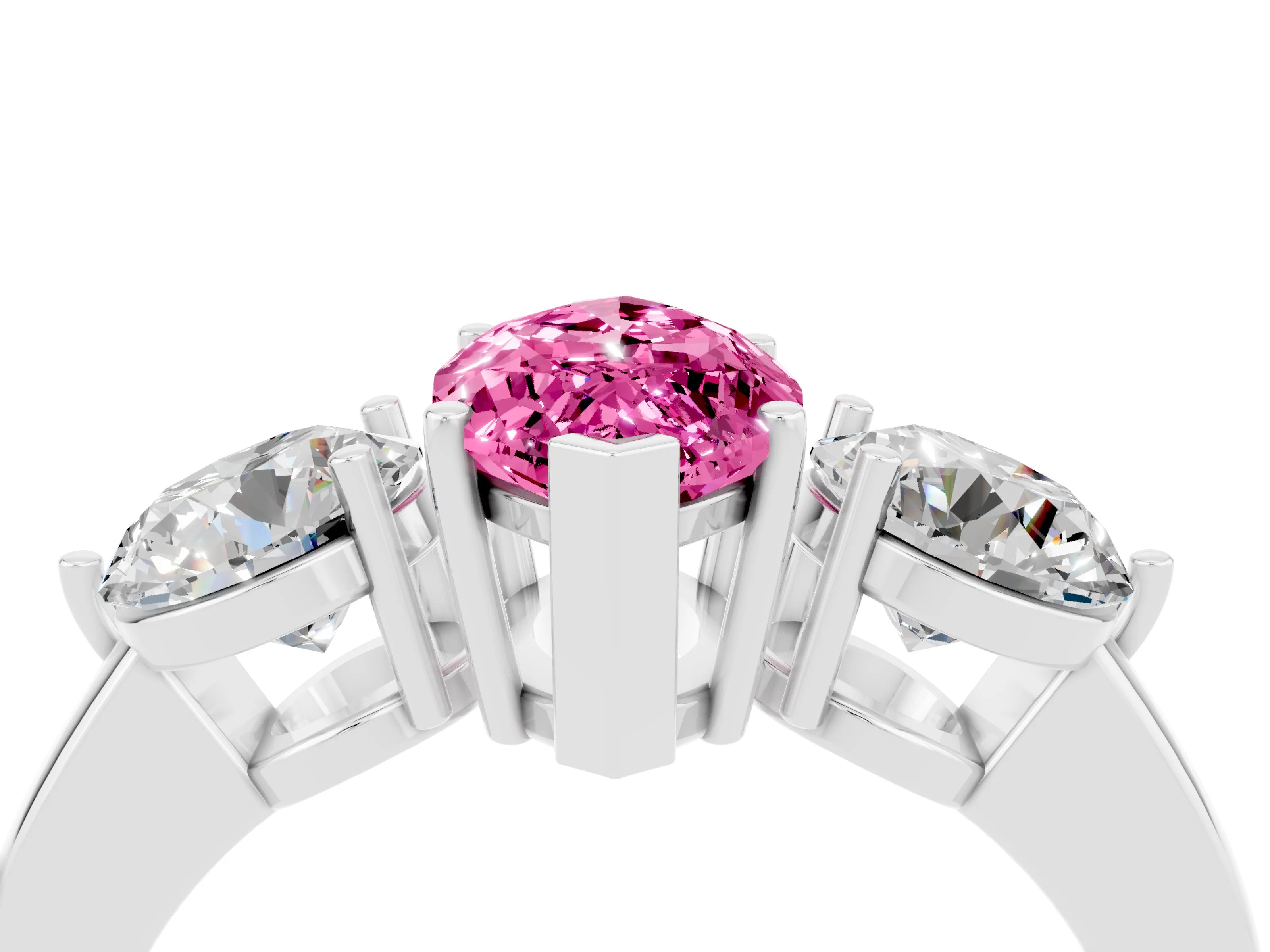 White gold Marquise Cut Pink Sapphire Three-Stone Ring with Prong Setting and Classic Band_4