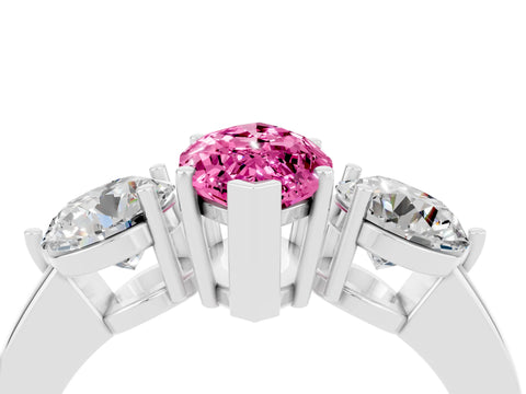 White gold Marquise Cut Pink Sapphire Three-Stone Ring with Prong Setting and Classic Band_4