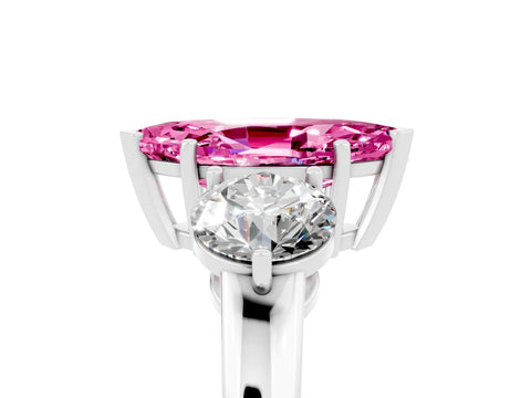 White gold Marquise Cut Pink Sapphire Three-Stone Ring with Prong Setting and Classic Band_5