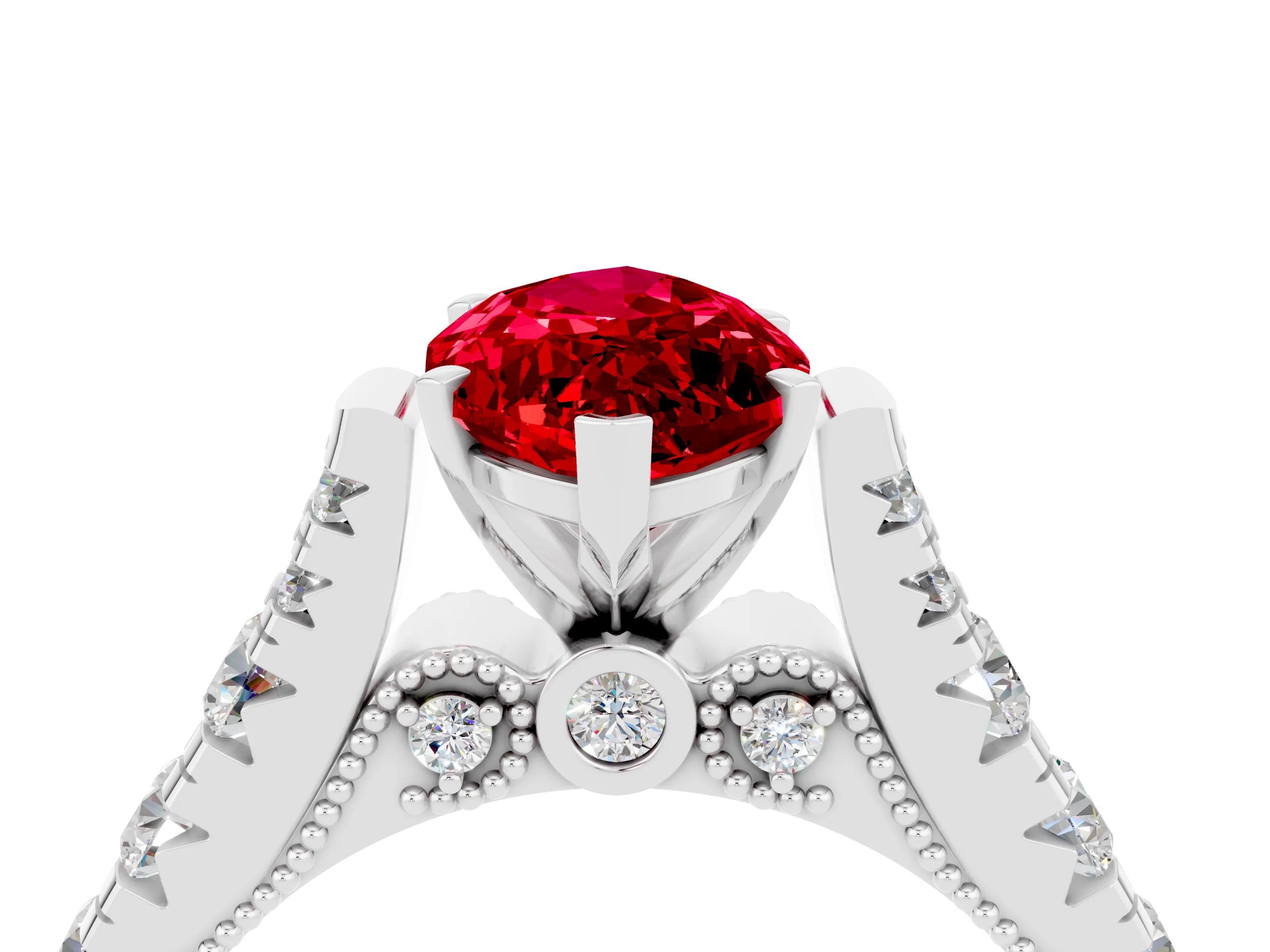 White gold Marquise Cut Ruby Classic Solitaire Ring with Pavé Band and Four-Prong Setting_4