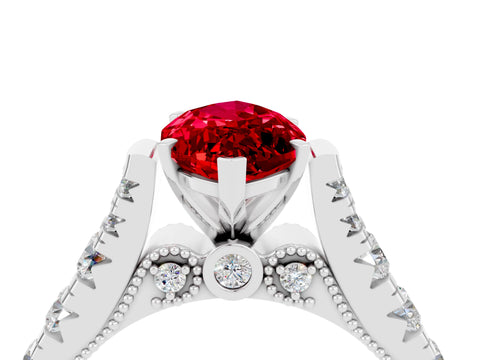 White gold Marquise Cut Ruby Classic Solitaire Ring with Pavé Band and Four-Prong Setting_4