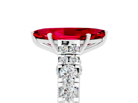 White gold Marquise Cut Ruby Classic Solitaire Ring with Pavé Band and Four-Prong Setting_5