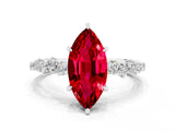 White gold Marquise Cut Ruby Cluster Side Stone Solitaire Ring with Prong Setting_24