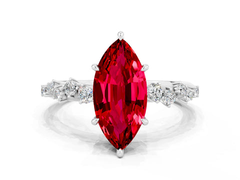 White gold Marquise Cut Ruby Cluster Side Stone Solitaire Ring with Prong Setting_24