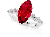 White gold Marquise Cut Ruby Cluster Side Stone Solitaire Ring with Prong Setting_25