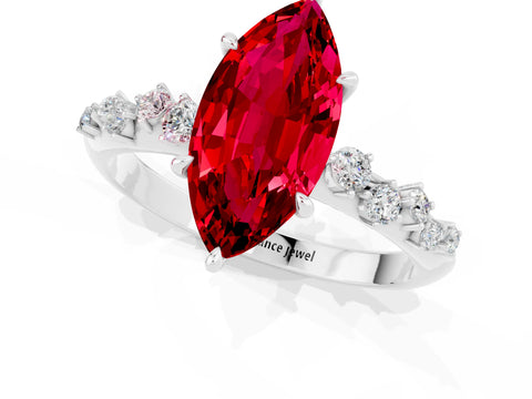 White gold Marquise Cut Ruby Cluster Side Stone Solitaire Ring with Prong Setting_25
