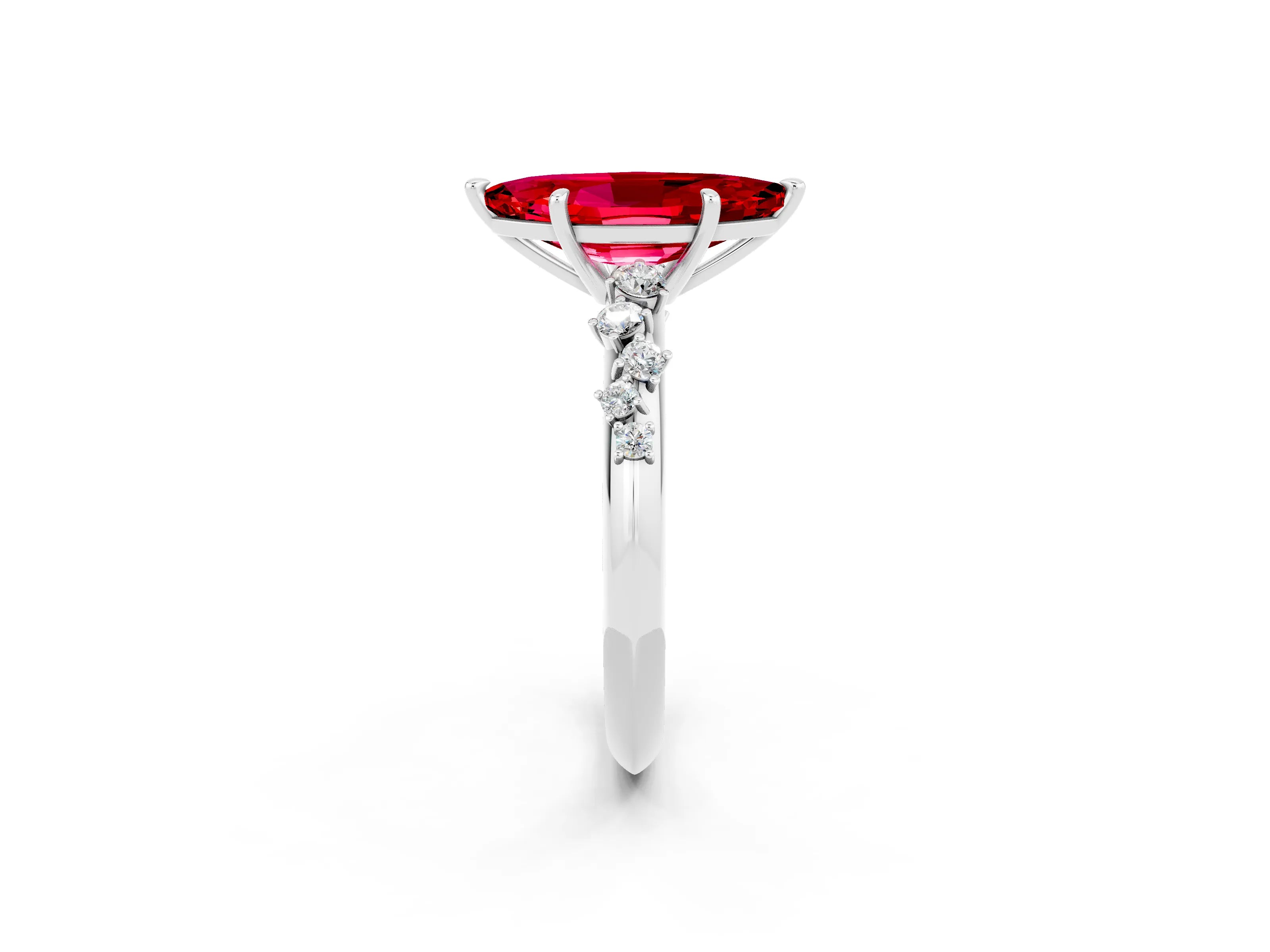 White gold Marquise Cut Ruby Cluster Side Stone Solitaire Ring with Prong Setting_26