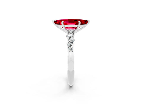 White gold Marquise Cut Ruby Cluster Side Stone Solitaire Ring with Prong Setting_26