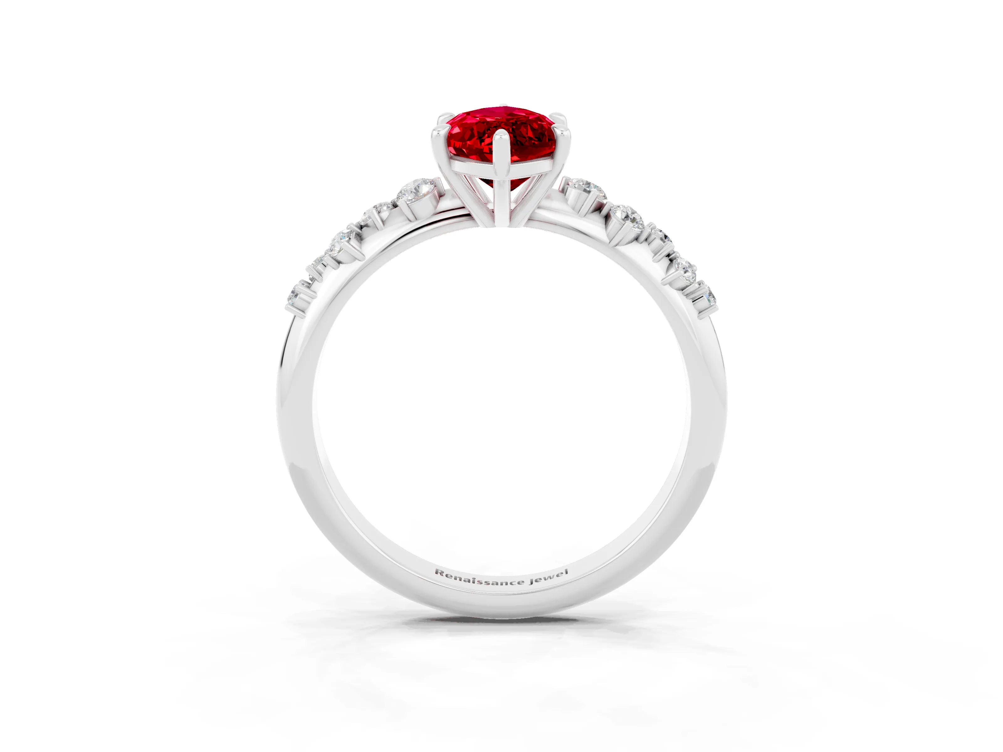 White gold Marquise Cut Ruby Cluster Side Stone Solitaire Ring with Prong Setting_27